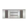 **Meuble TV moderne en chrome et finition bois, design épuré avec rangements intégrés**