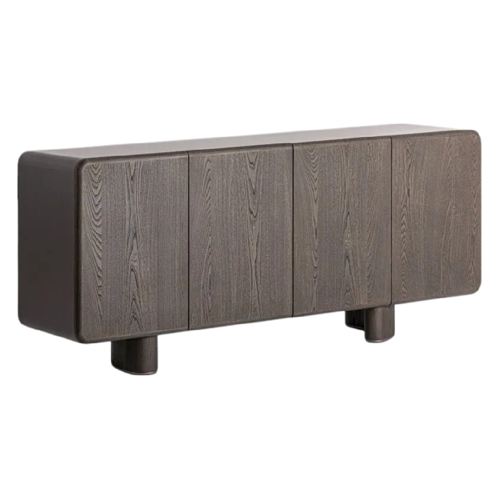 **Meuble de rangement moderne en bois, design épuré avec pieds arrondis**