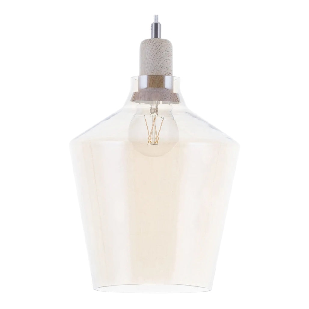 **Suspension en verre transparent avec douille en bois**