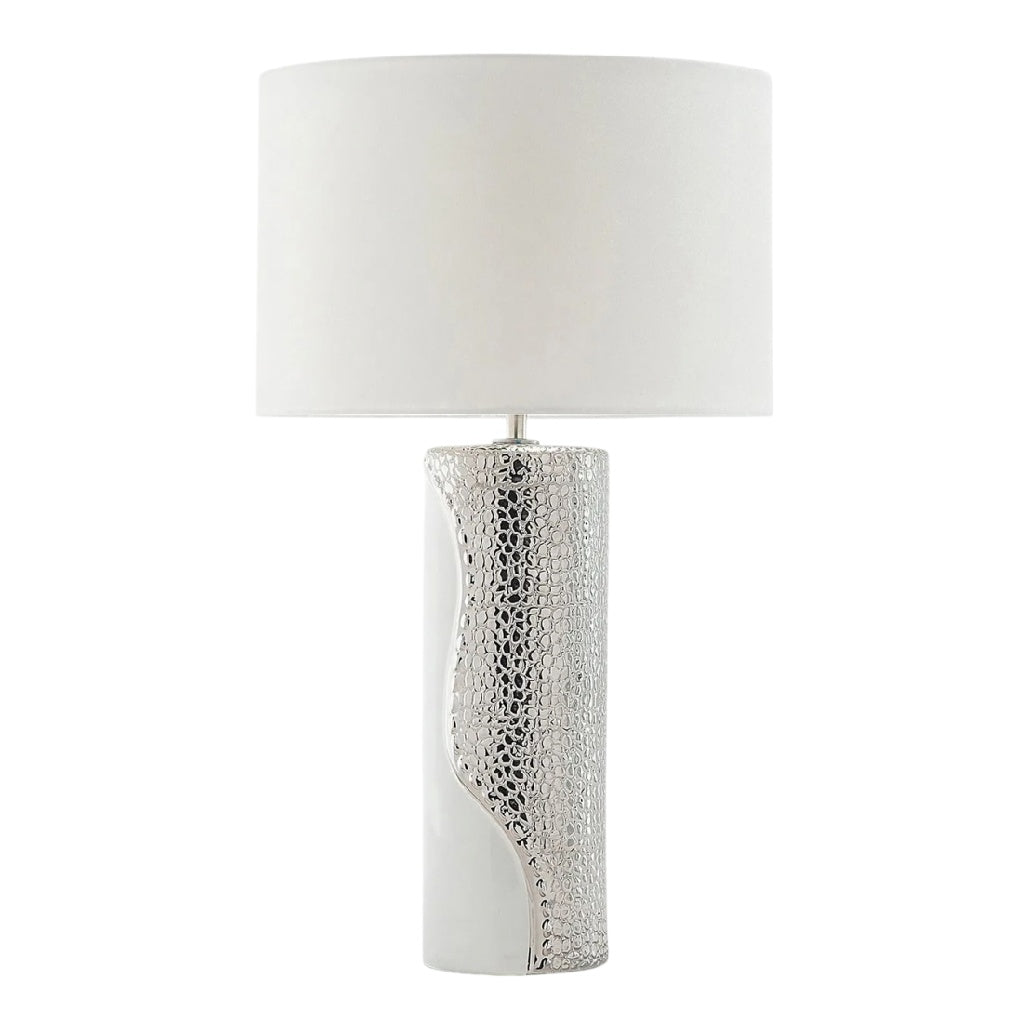 **Lampe de table moderne en céramique blanche avec abat-jour en tissu blanc**